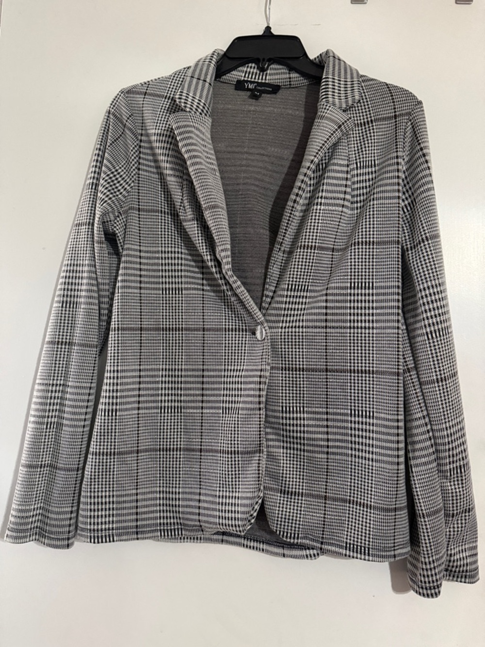 YMI Black and Gray Plaid Single-Button Blazer